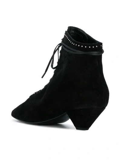 Shop Saint Laurent Blaze Studded And Laced Ankle Boots In Black