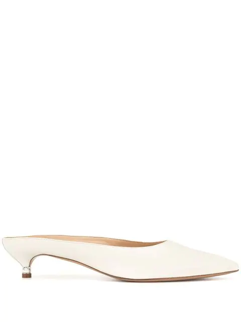 white kitten heel mules