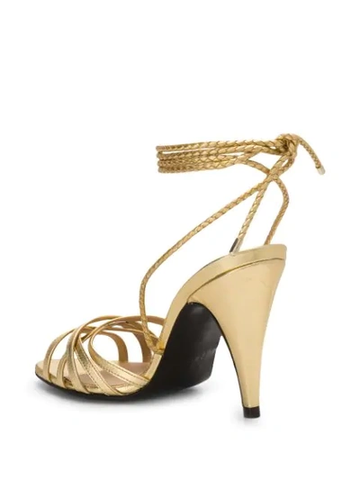 Shop Tommy Hilfiger Mid-heel Strappy Sandals In Gold