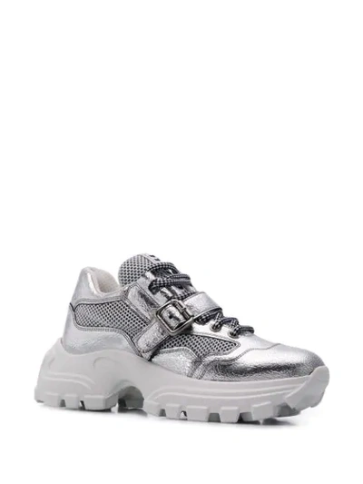 Shop Miu Miu Buckle Strap Chunky Sneakers In Silver