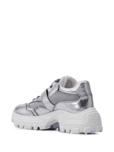 Shop Miu Miu Buckle Strap Chunky Sneakers In Silver