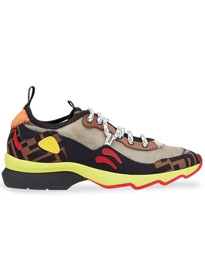 Shop Fendi Multicolour Technical Mesh Sneakers In Brown