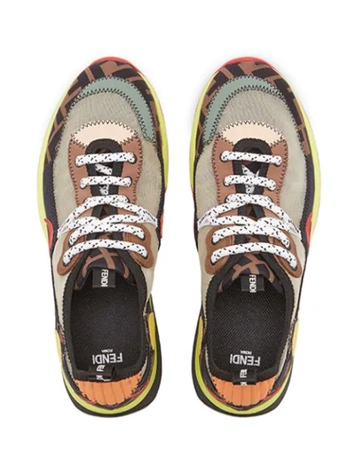 Shop Fendi Multicolour Technical Mesh Sneakers In Brown