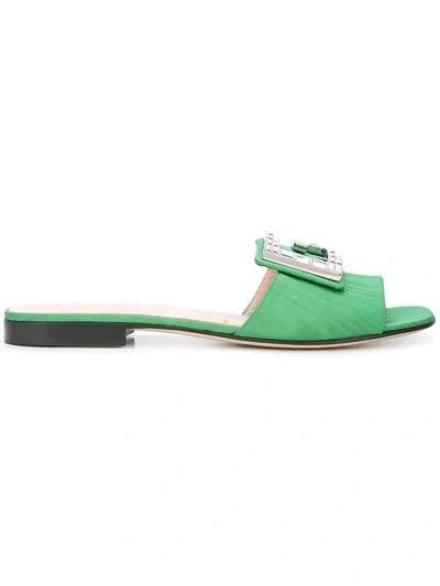 Shop Gucci Crystal Embellished Mules In Green