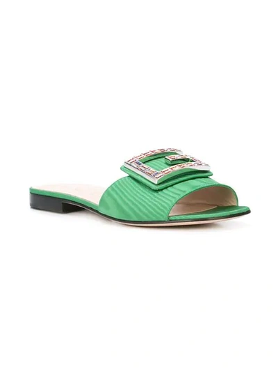 Shop Gucci Crystal Embellished Mules In Green