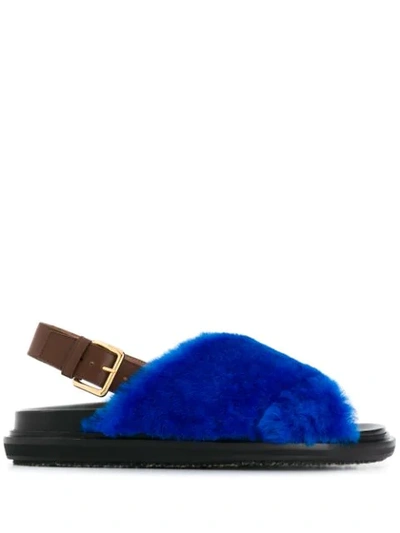 Shop Marni Fussbett Shearling Sandals In Blue