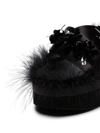 Shop Simone Rocha Black 45 Feather-trimmed Floral-embellished Flatform Sandals