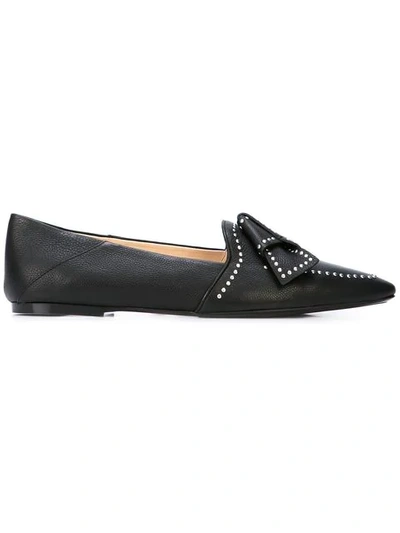Shop Tod's Studded Bow Loafers In Black