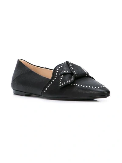 Shop Tod's Studded Bow Loafers In Black