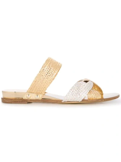 Shop Casadei Braided Strap Flat Sandals In Gold