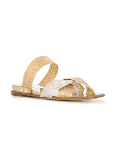 Shop Casadei Braided Strap Flat Sandals In Gold