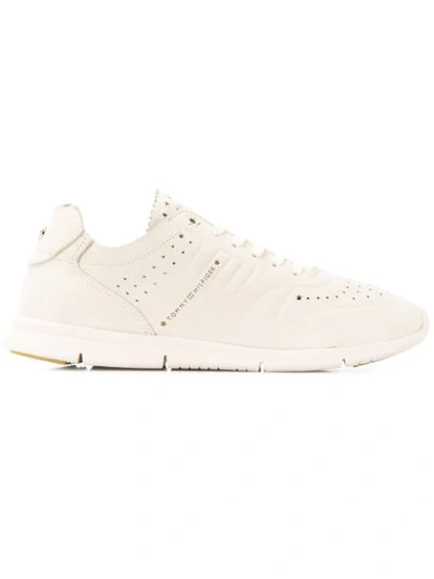 Shop Tommy Hilfiger Perforated Runner Sneakers In Neutrals