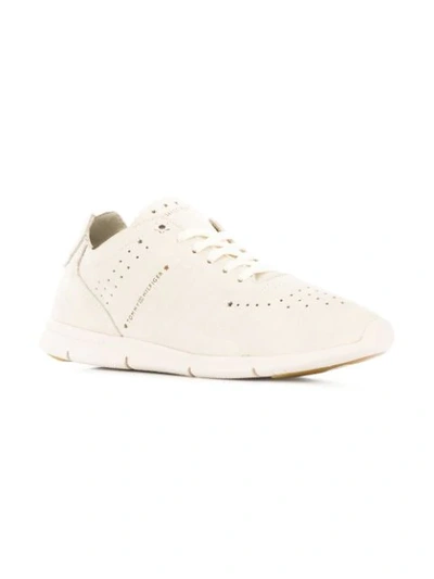 Shop Tommy Hilfiger Perforated Runner Sneakers In Neutrals