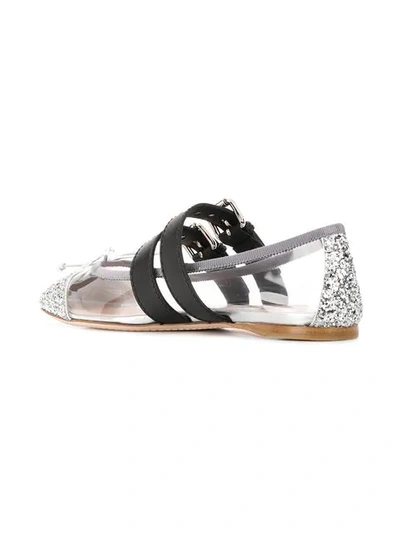 Shop Miu Miu Buckled Ballerinas In Silver