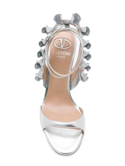 Shop Valentino Rockstud Ruffle Sandals In Metallic