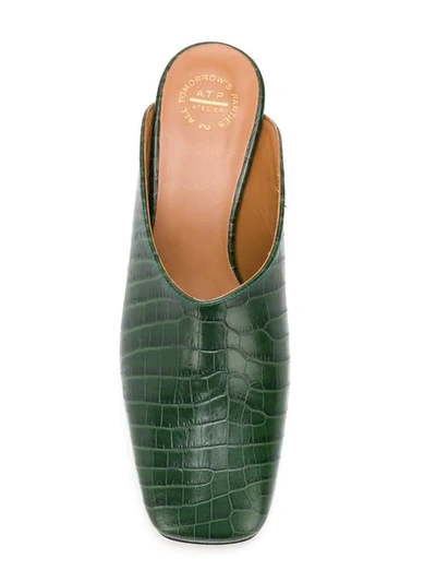 Shop Atp Atelier Tasso Crocodile Embossed Mules In Green