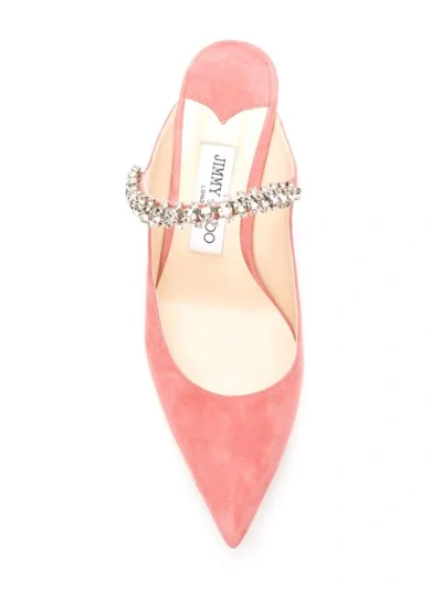 Shop Jimmy Choo Pink Bing 65 Crystal Strap Suede Leather Pumps