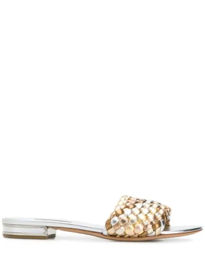 Shop Casadei Open Toe Woven Sandals In Gold