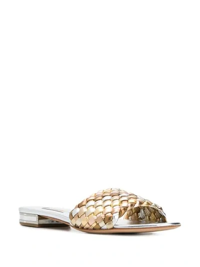 Shop Casadei Open Toe Woven Sandals In Gold