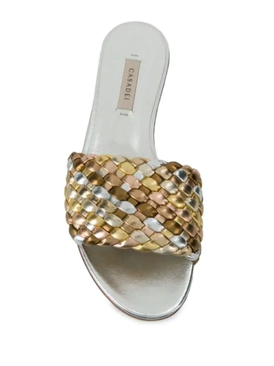 Shop Casadei Open Toe Woven Sandals In Gold