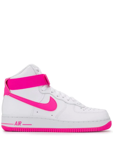 pink and white high top air force ones