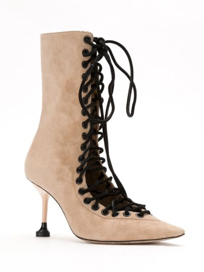 Shop Andrea Bogosian Lace Up Suede Boots In Neutrals