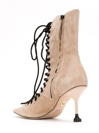 Shop Andrea Bogosian Lace Up Suede Boots In Neutrals