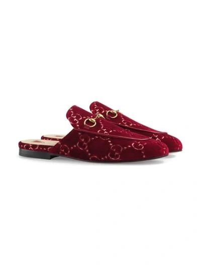 Shop Gucci Princetown Gg Velvet Slipper In Red