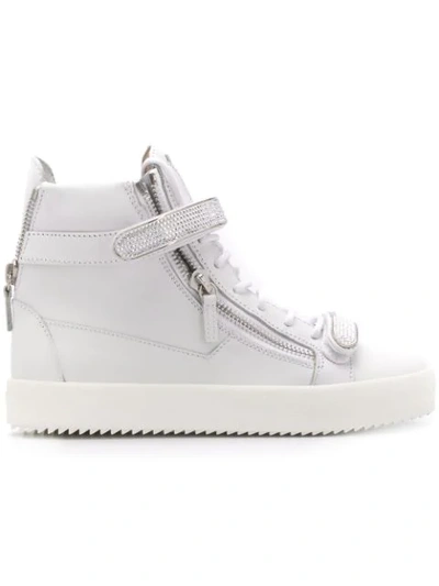 Shop Giuseppe Zanotti Crystal Embellished High Tops In White
