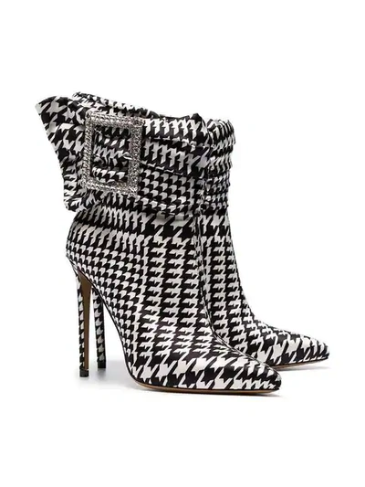 ALEXANDRE VAUTHIER BLACK AND WHITE YASMIN 100 HOUNDSTOOTH PRINT BUCKLE EMBELLISHED ANKLE BOOTS - 白色