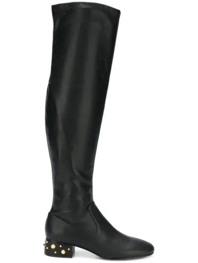 Shop See By Chloé Studded Heel Over-the-knee Boots In 999 Nero