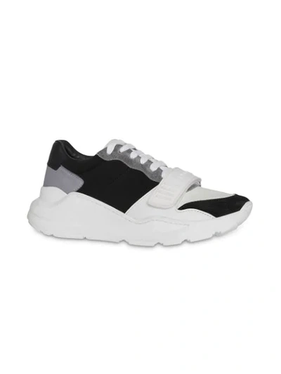 Shop Burberry Suede, Neoprene And Leather Sneakers - Black