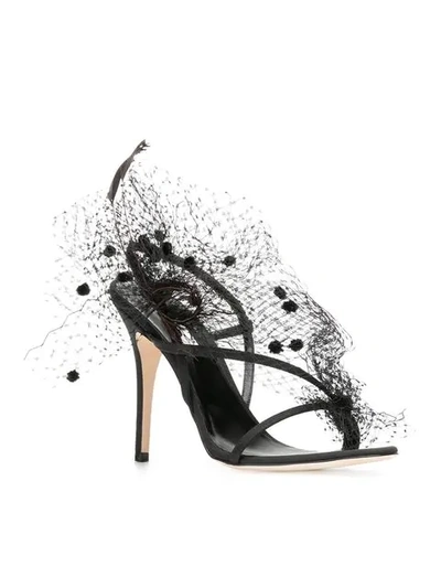 ANDREA MONDIN ANNE VEIL AND FEATHERS SANDALS - 黑色