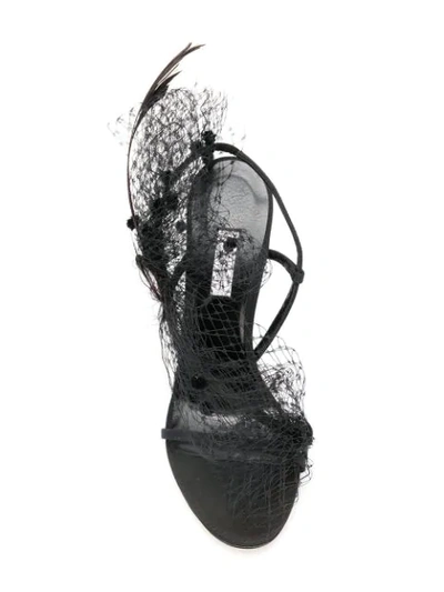 ANDREA MONDIN ANNE VEIL AND FEATHERS SANDALS - 黑色