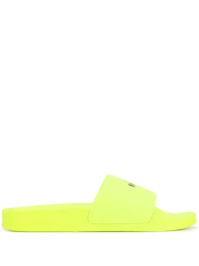 Shop Msgm Florescent Logo Slides In Yellow