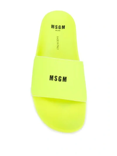 Shop Msgm Florescent Logo Slides In Yellow