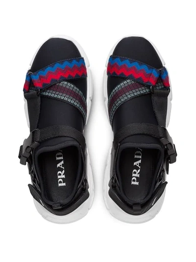 Shop Prada Neoprene Buckle Sneakers In Black