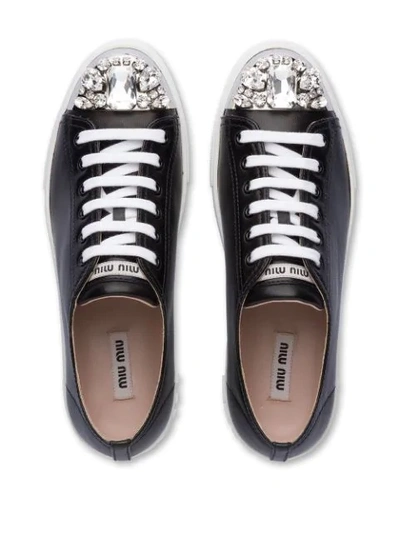 Shop Miu Miu Crystal Toecap Platform Sneakers In Black