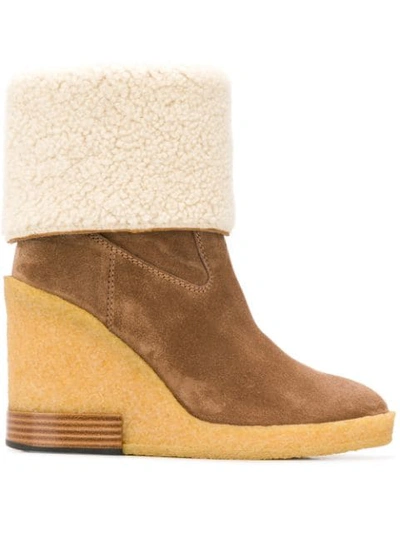 Shop Tod's Wedge Ankle Boots In Brown
