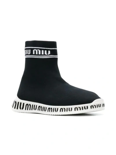 Shop Miu Miu Sock Style Logo Boots In Black