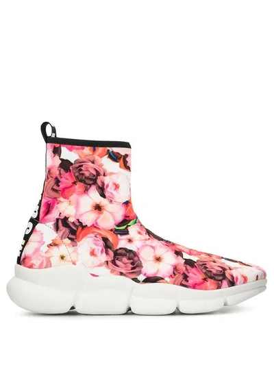 Shop Msgm Floral Print Sneakers In Pink