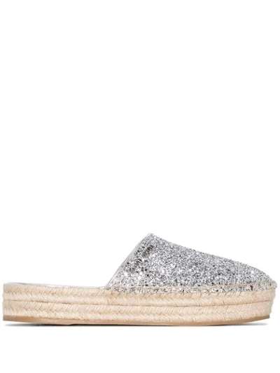 MIU MIU SLIP-ON GLITTER ESPADRILLES - 金属色