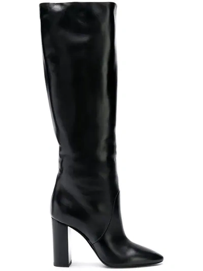 Shop Saint Laurent Lou Knee Boots In Black