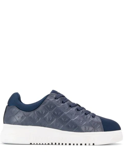 Shop Emporio Armani Branded Detail Sneakers In Blue