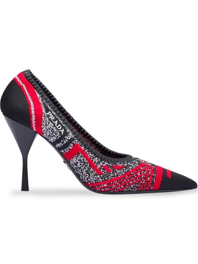 Shop Prada Knit Fabric Pointy Toe Pumps In Red