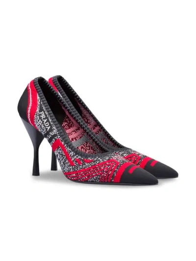 Shop Prada Knit Fabric Pointy Toe Pumps In Red