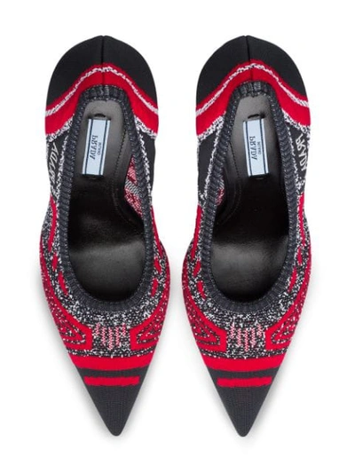 Shop Prada Knit Fabric Pointy Toe Pumps In Red