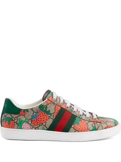 Shop Gucci Ace Gg  Strawberry Sneakers In Multicolour