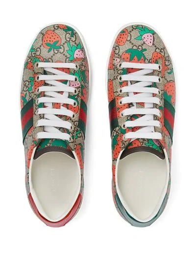 Shop Gucci Ace Gg  Strawberry Sneakers In Multicolour