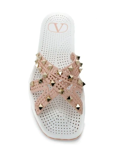 Shop Valentino Rockstud Slides In Neutrals